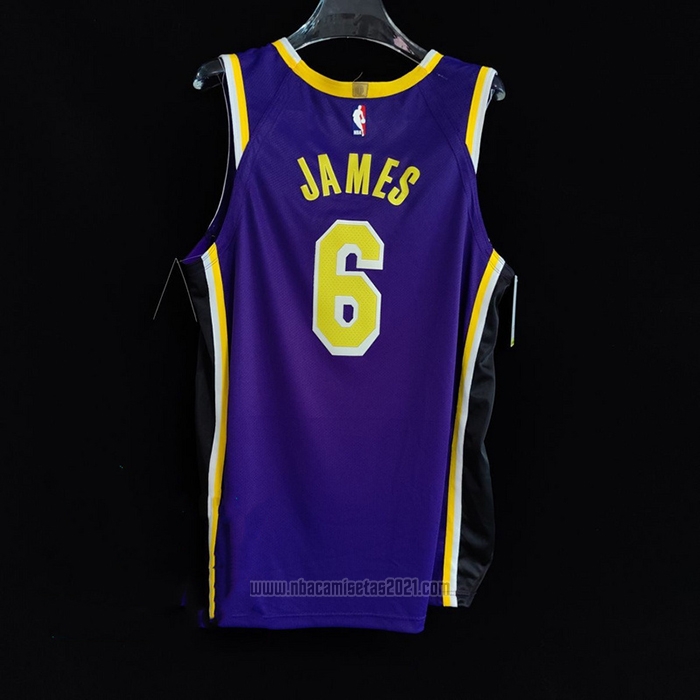 Camiseta Los Angeles Lakers LeBron James #6 Statement Autentico Violeta